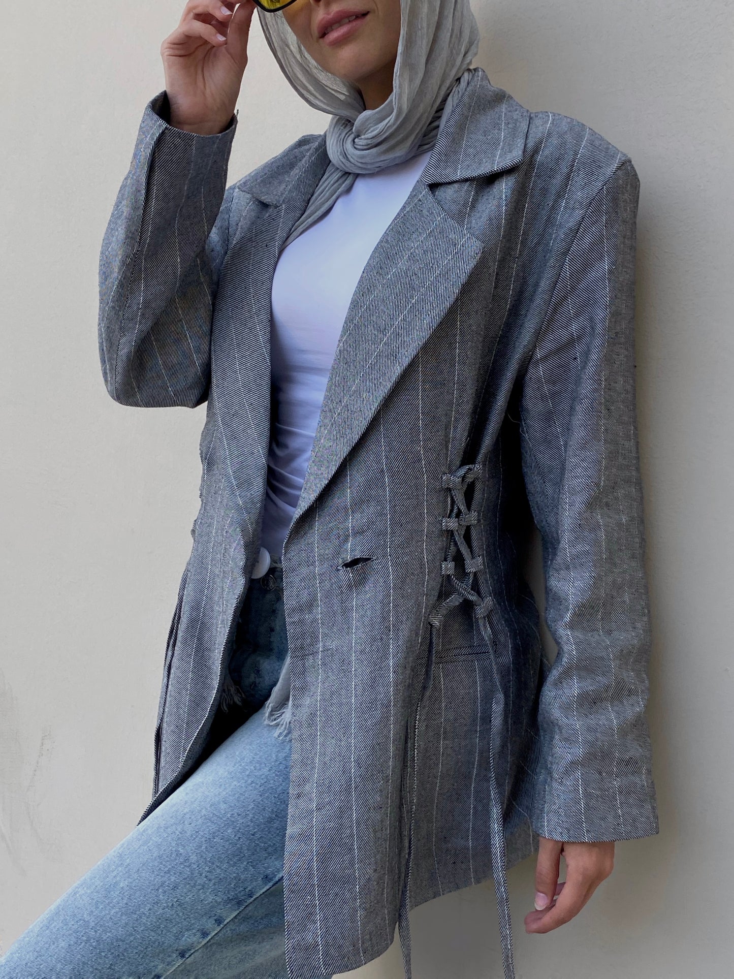 Side Lace up Blazer in grey