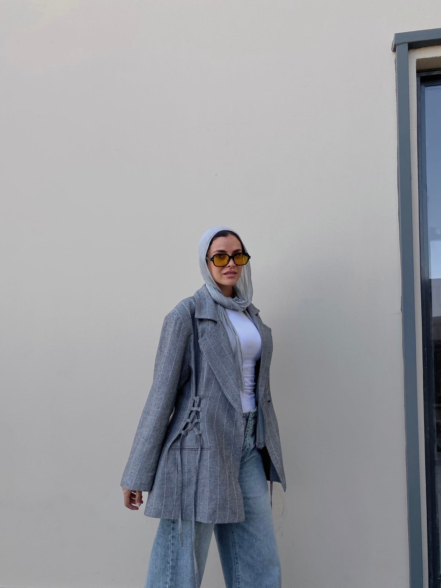 Side Lace up Blazer in grey