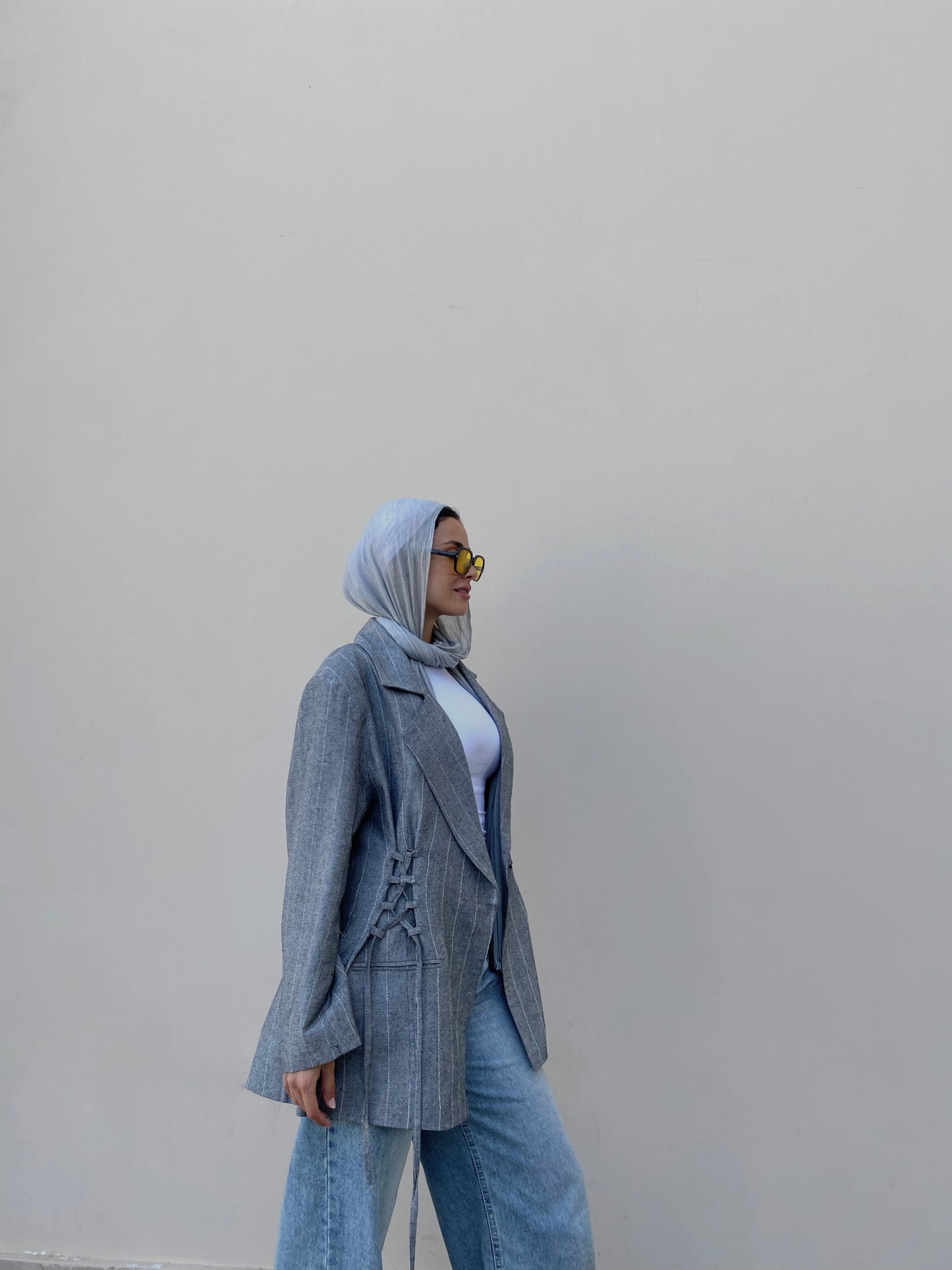 Side Lace up Blazer in grey