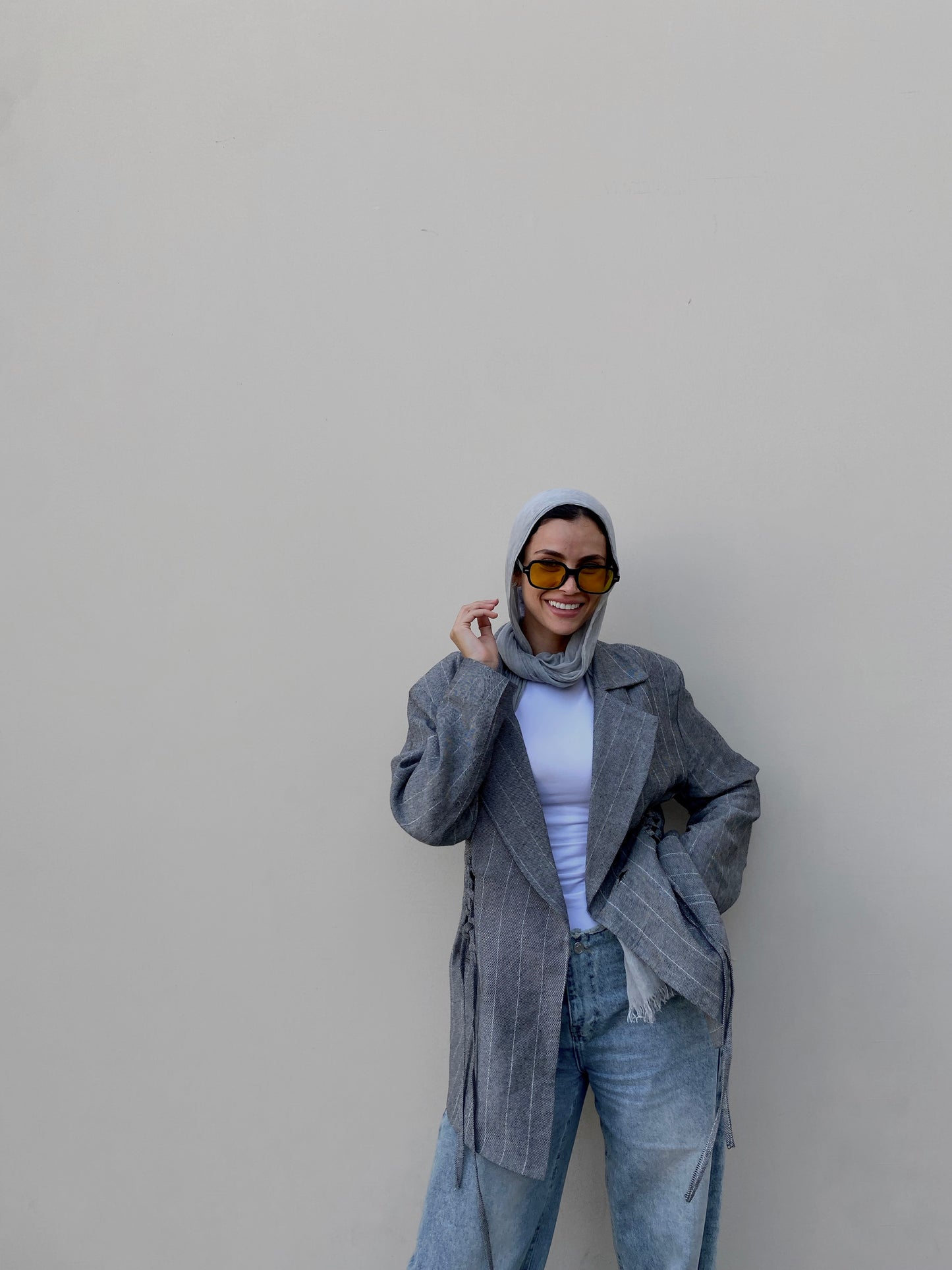 Side Lace up Blazer in grey