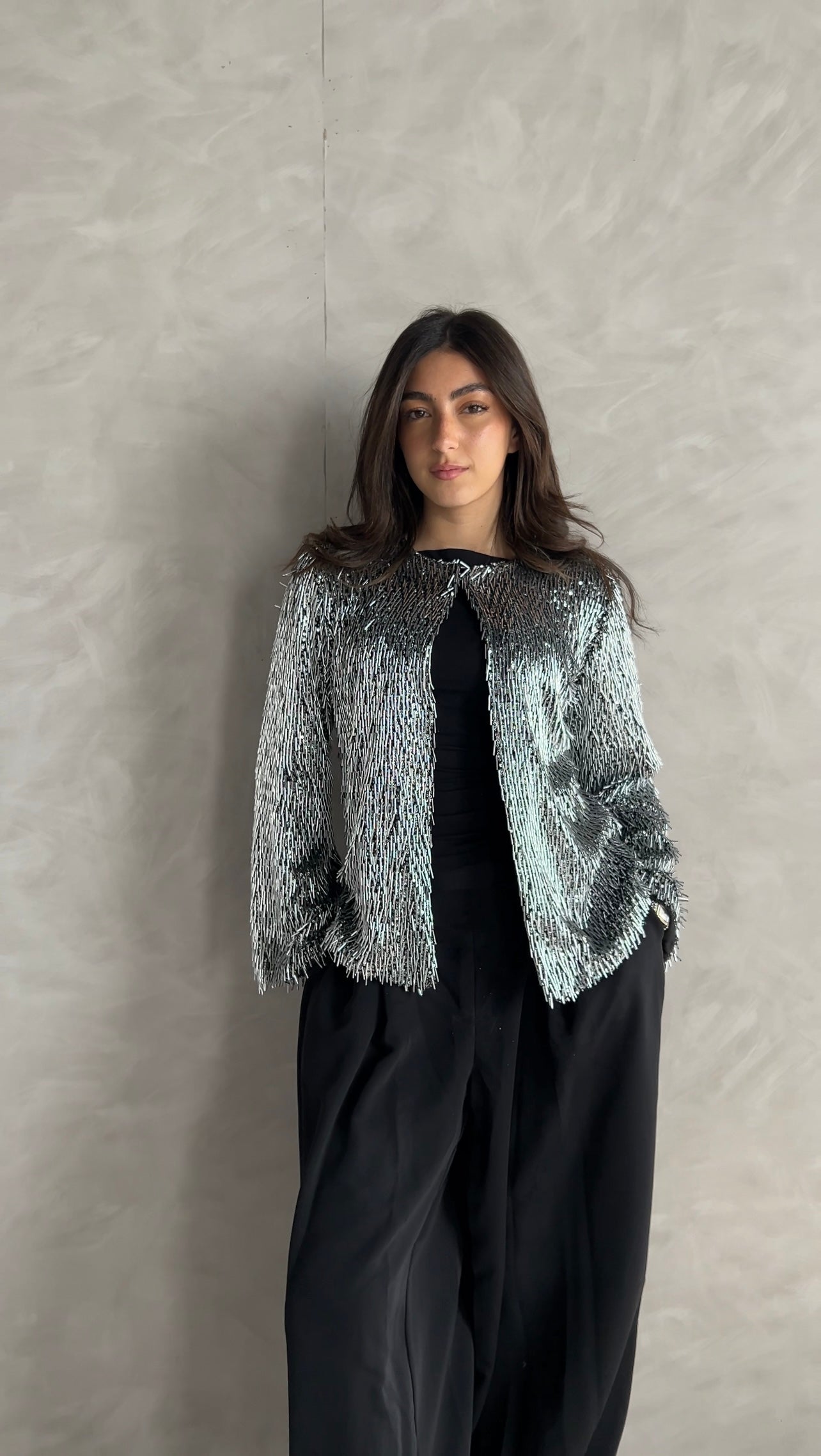 Beaded Shimmer Blazer in silver