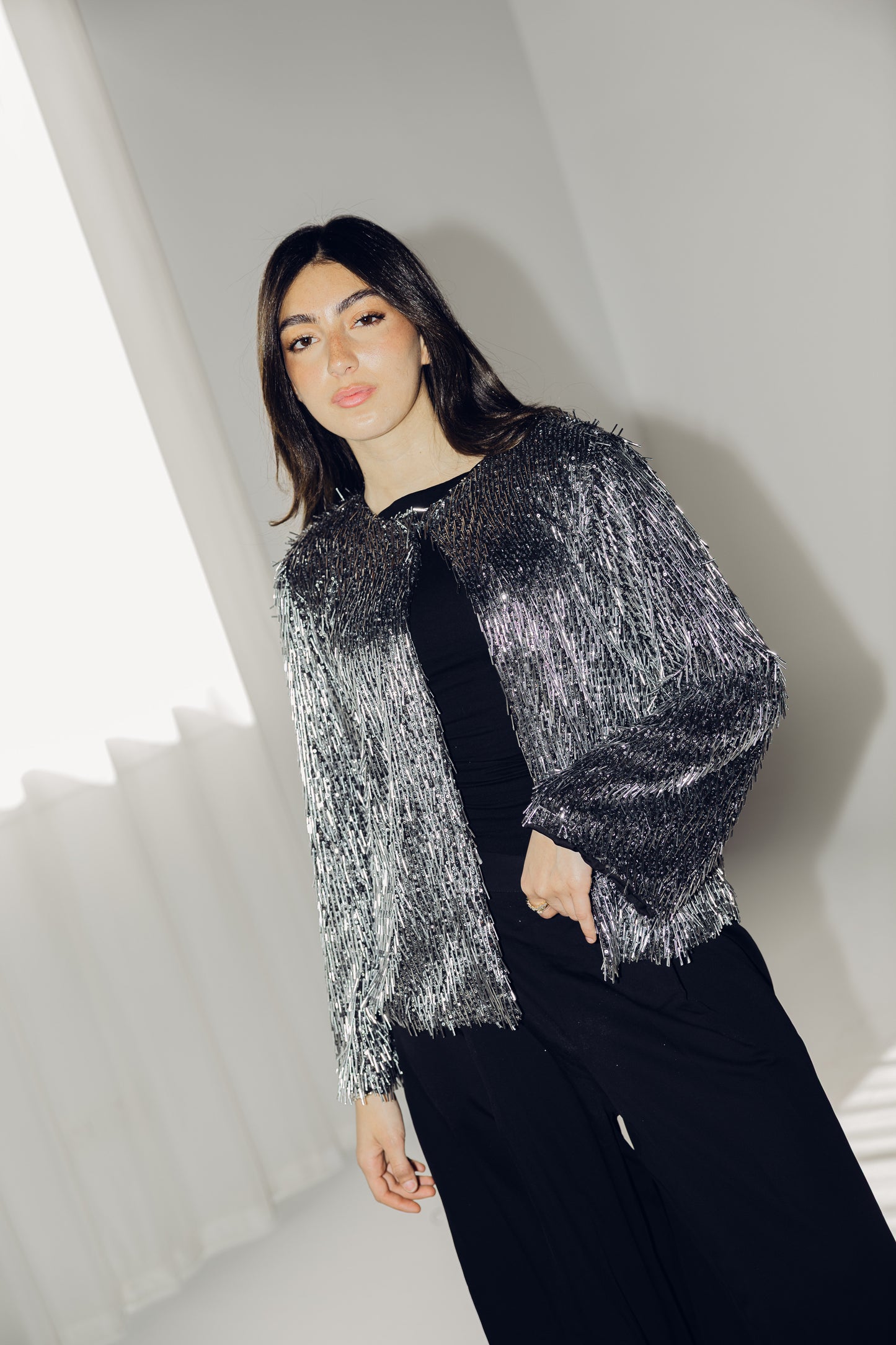 Beaded Shimmer Blazer in silver