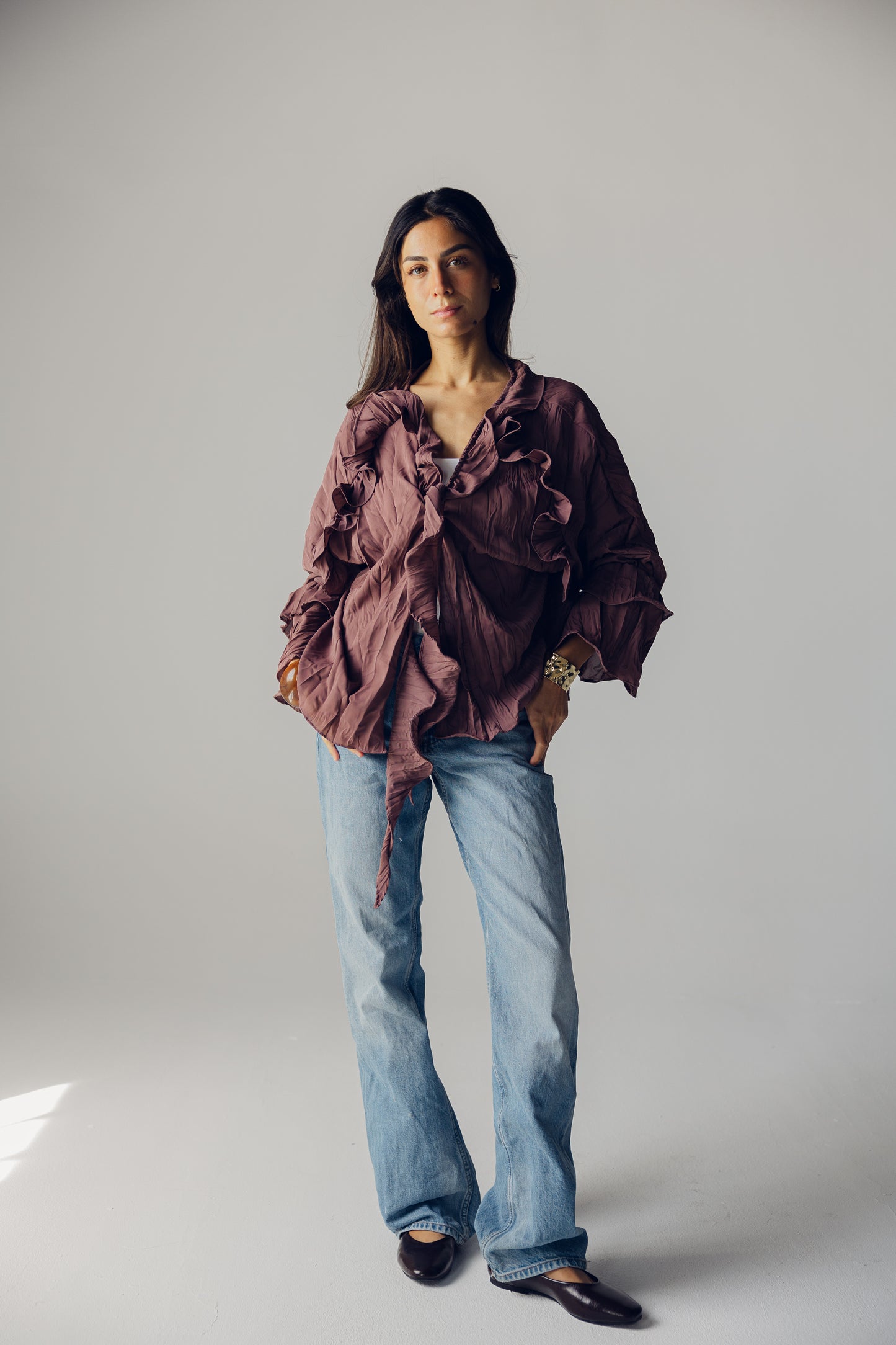Ruffle top in brown