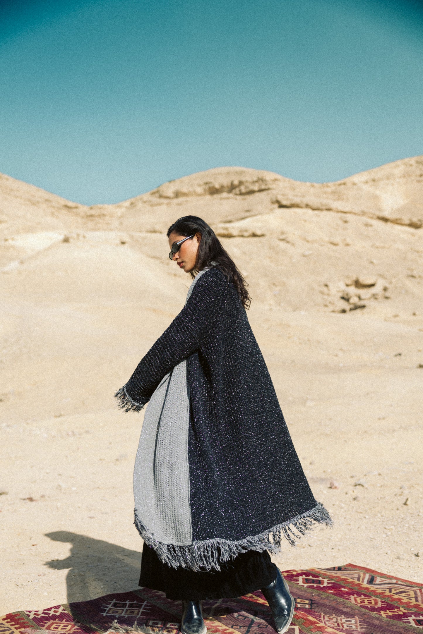 Duo knit Kaftan in black