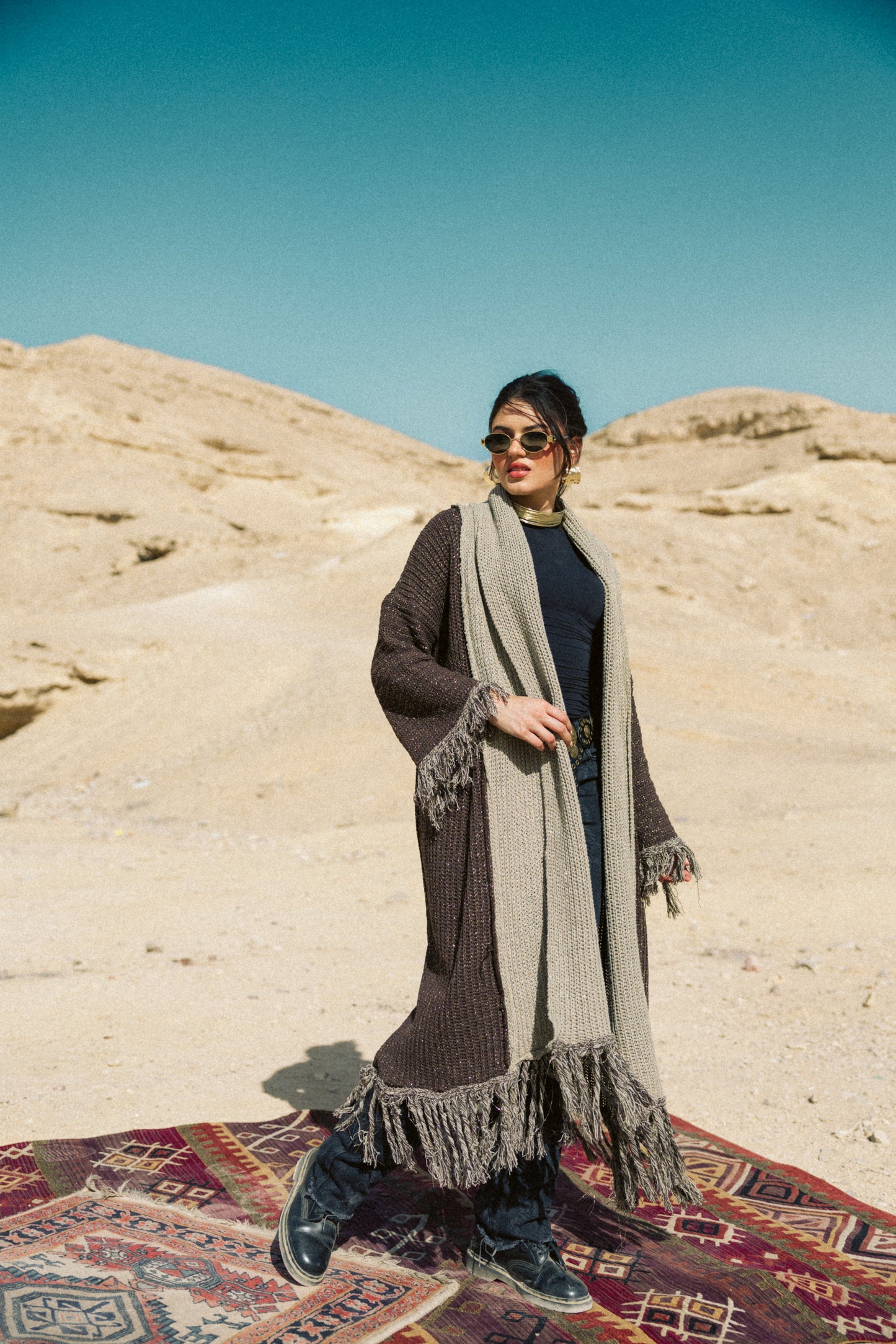 Duo knit Kaftan in brown