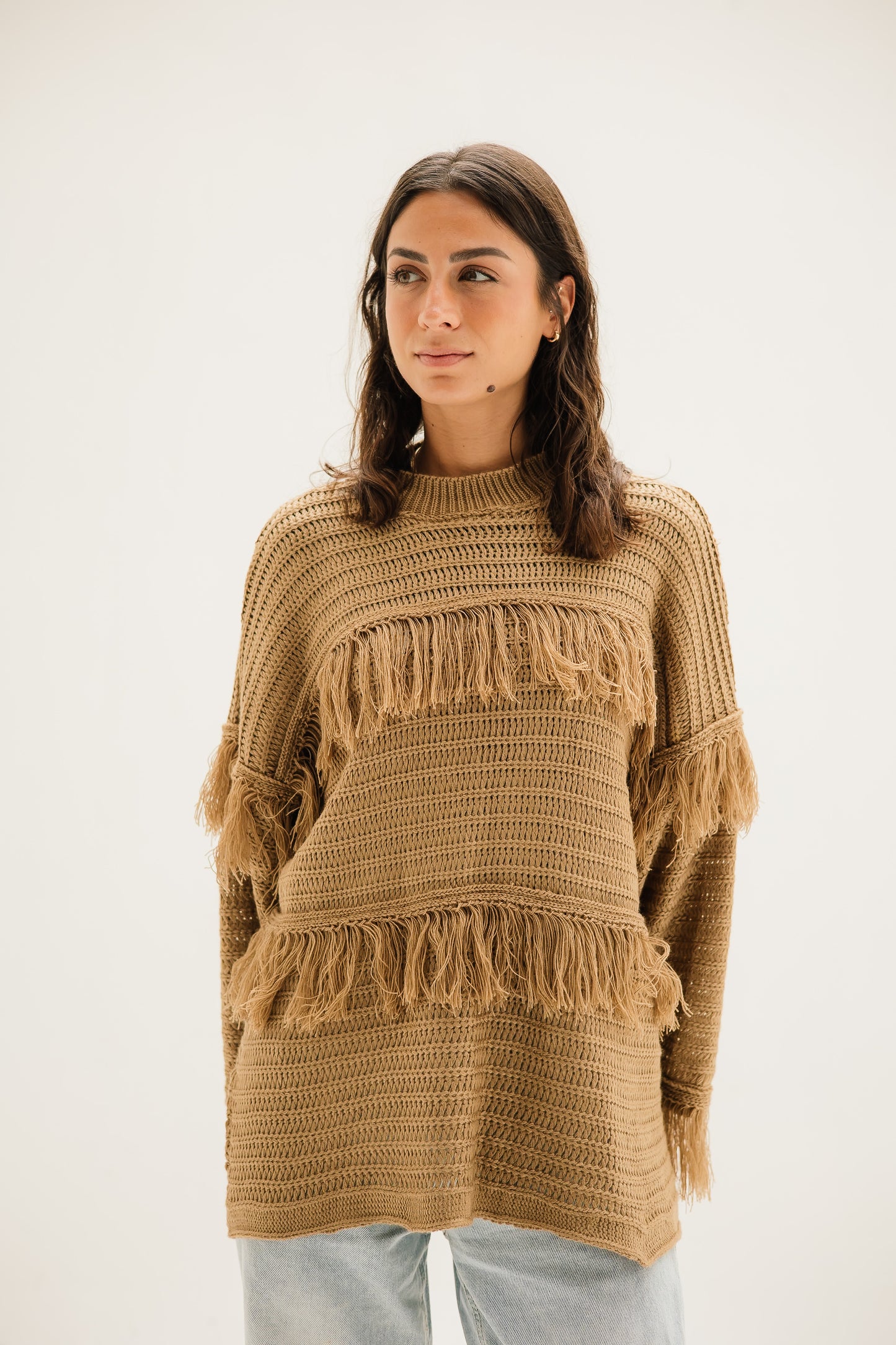Layered Fringe Knit in Mocha