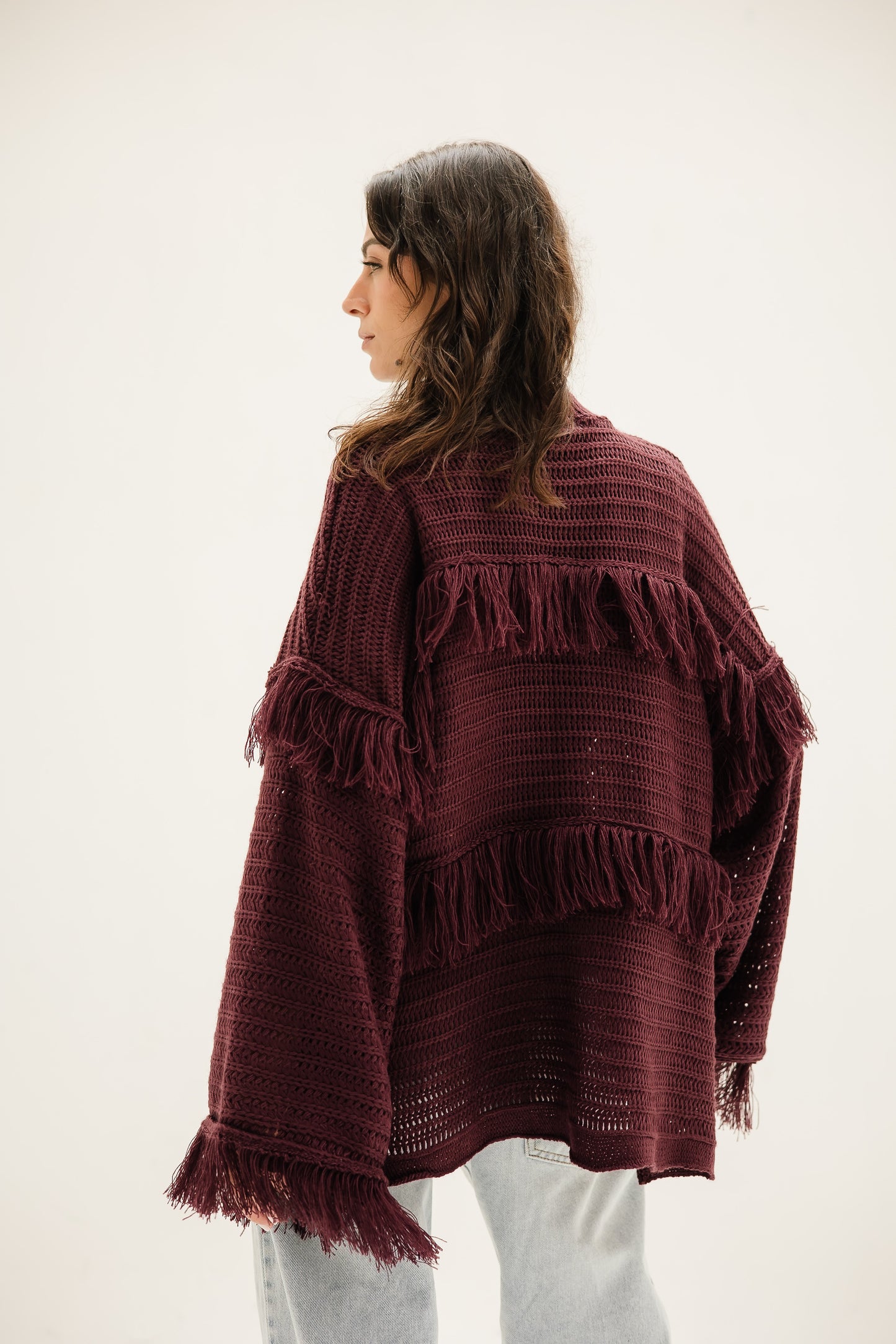 Layered Fringe Knit in Burgundy