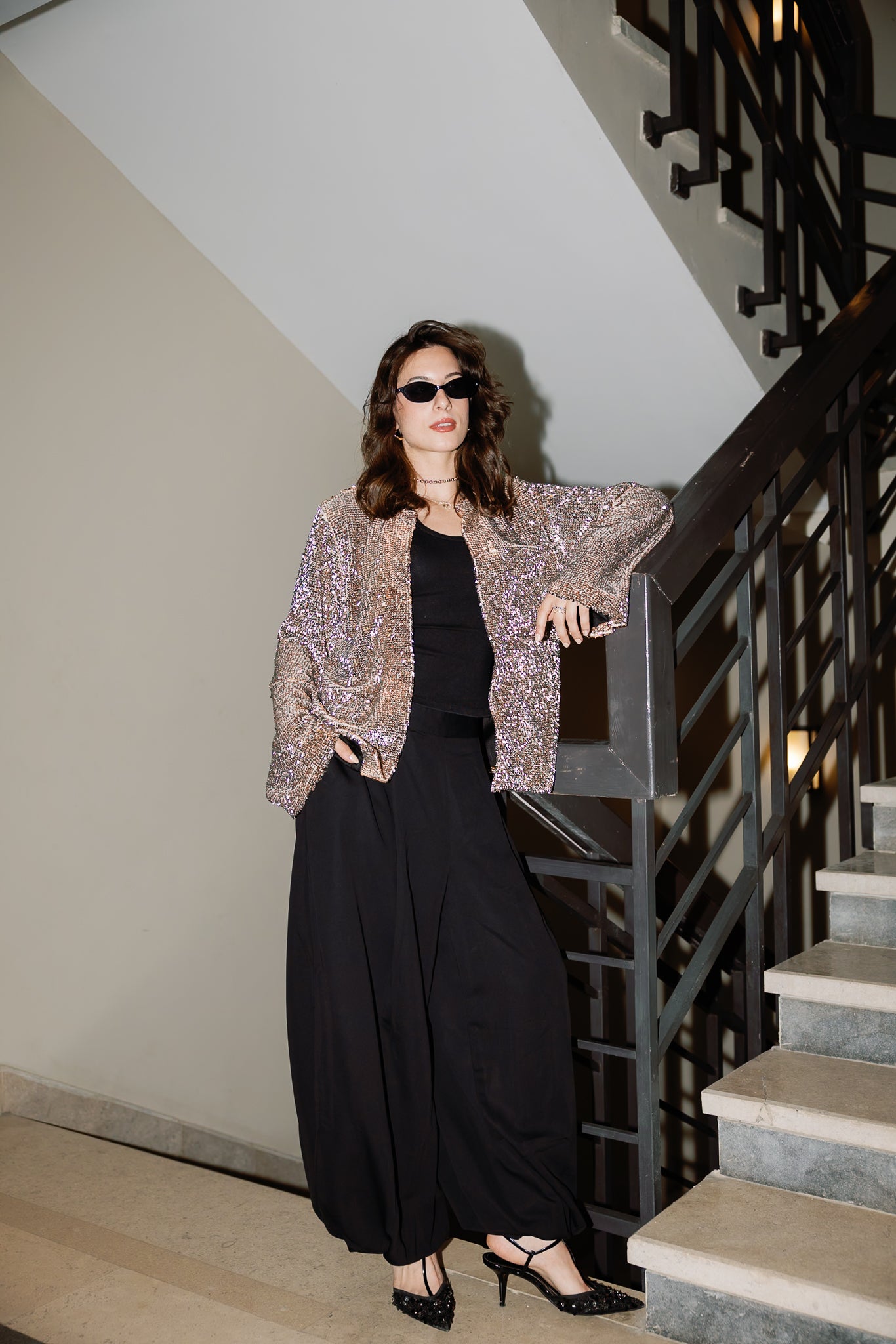 Sequin Spark Blazer In Champagne