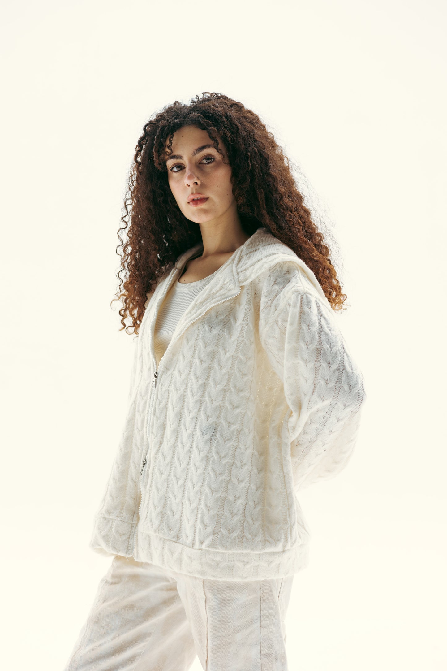 two way zipper pullover in offwhite