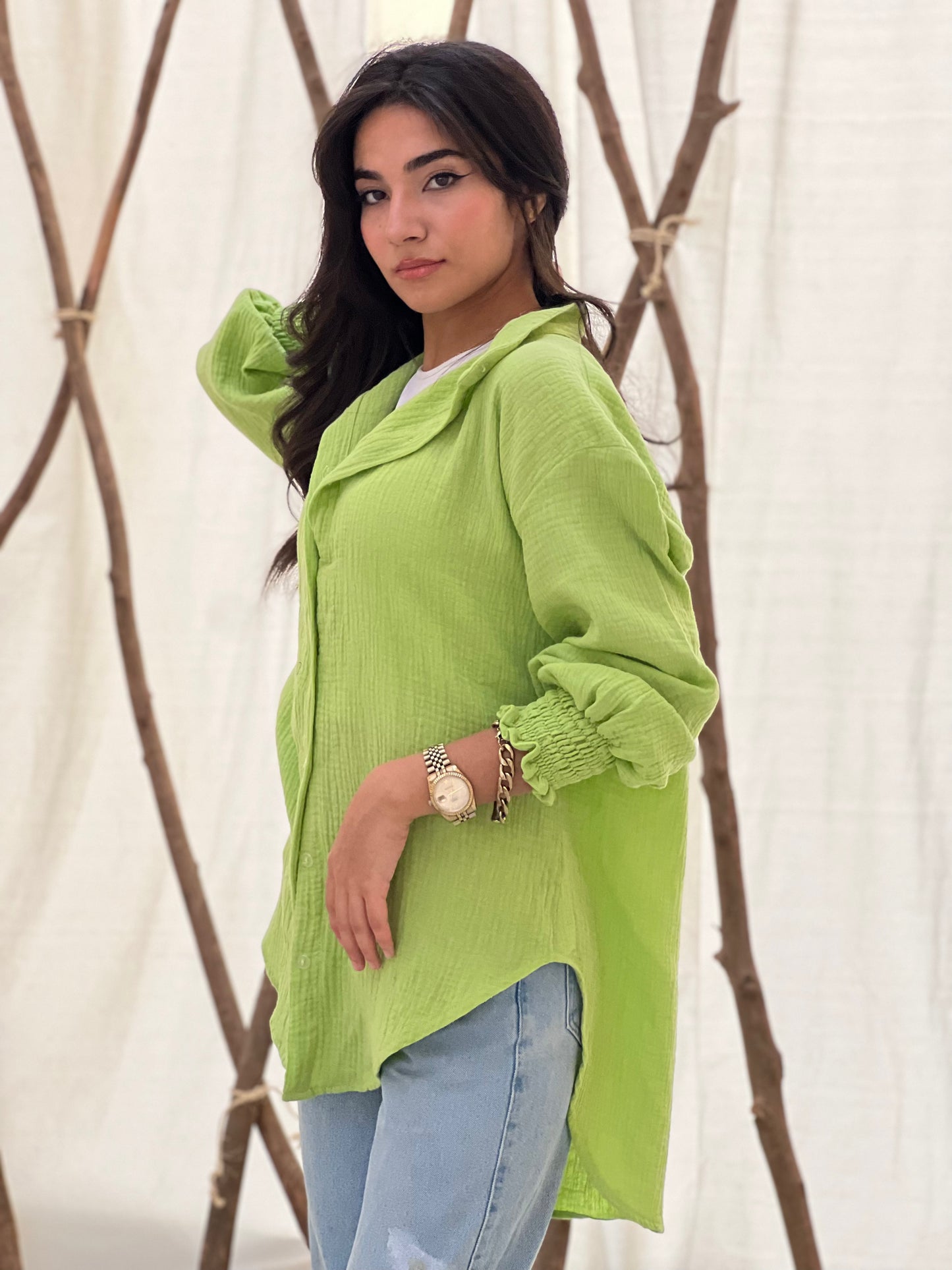 Crinky chemise in Lime green
