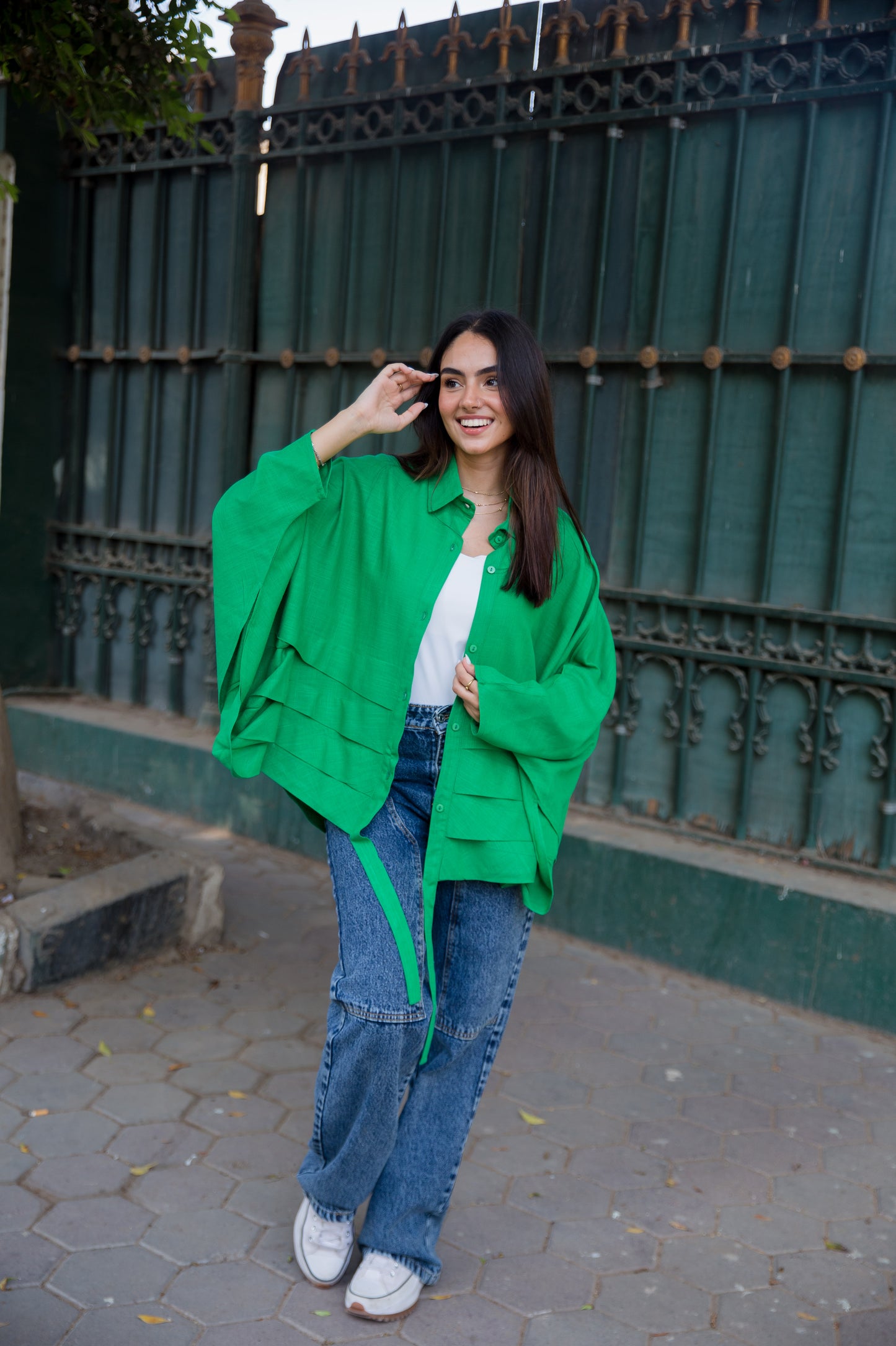 The ruffle linen chemise Green