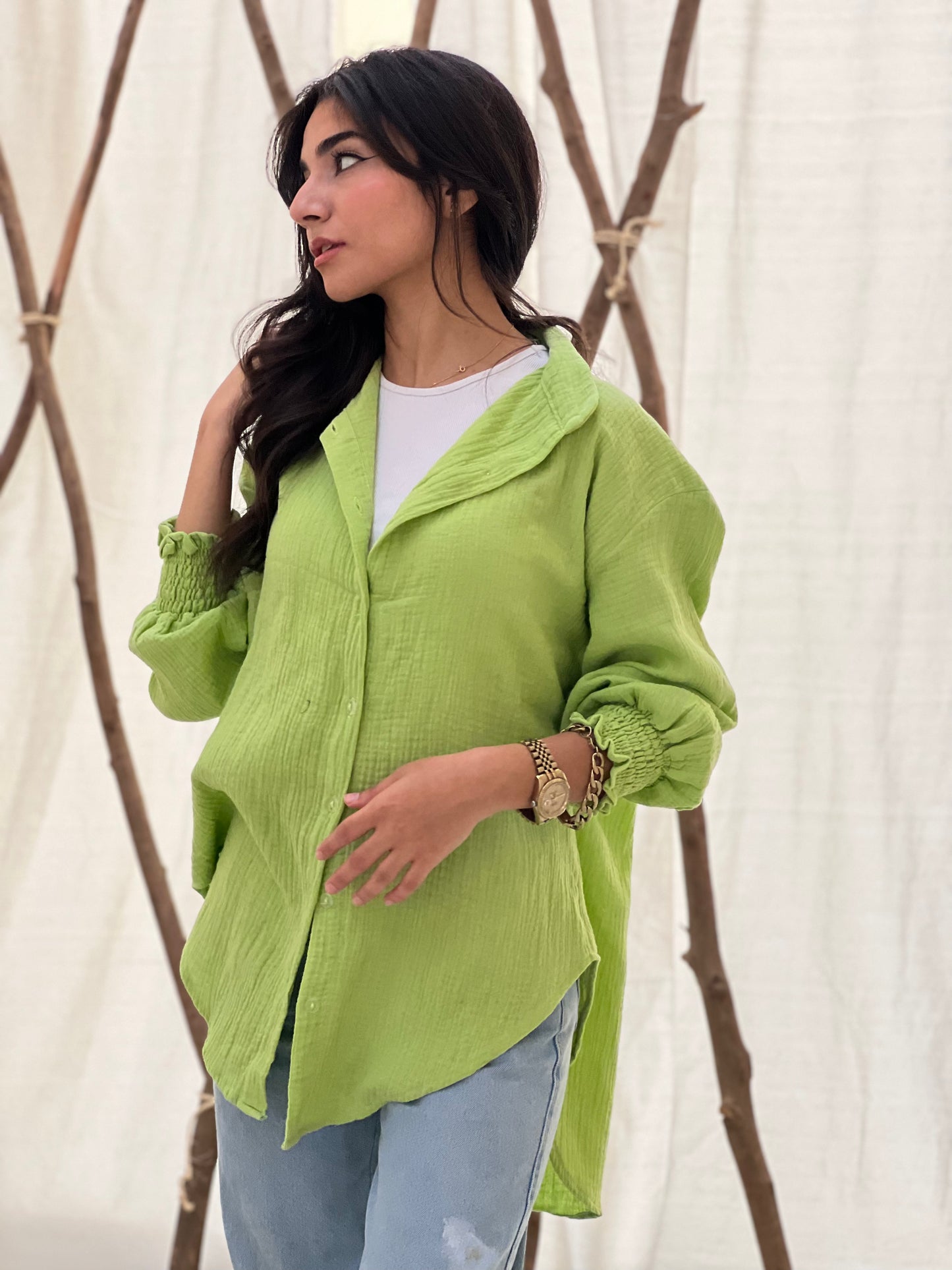 Crinky chemise in Lime green