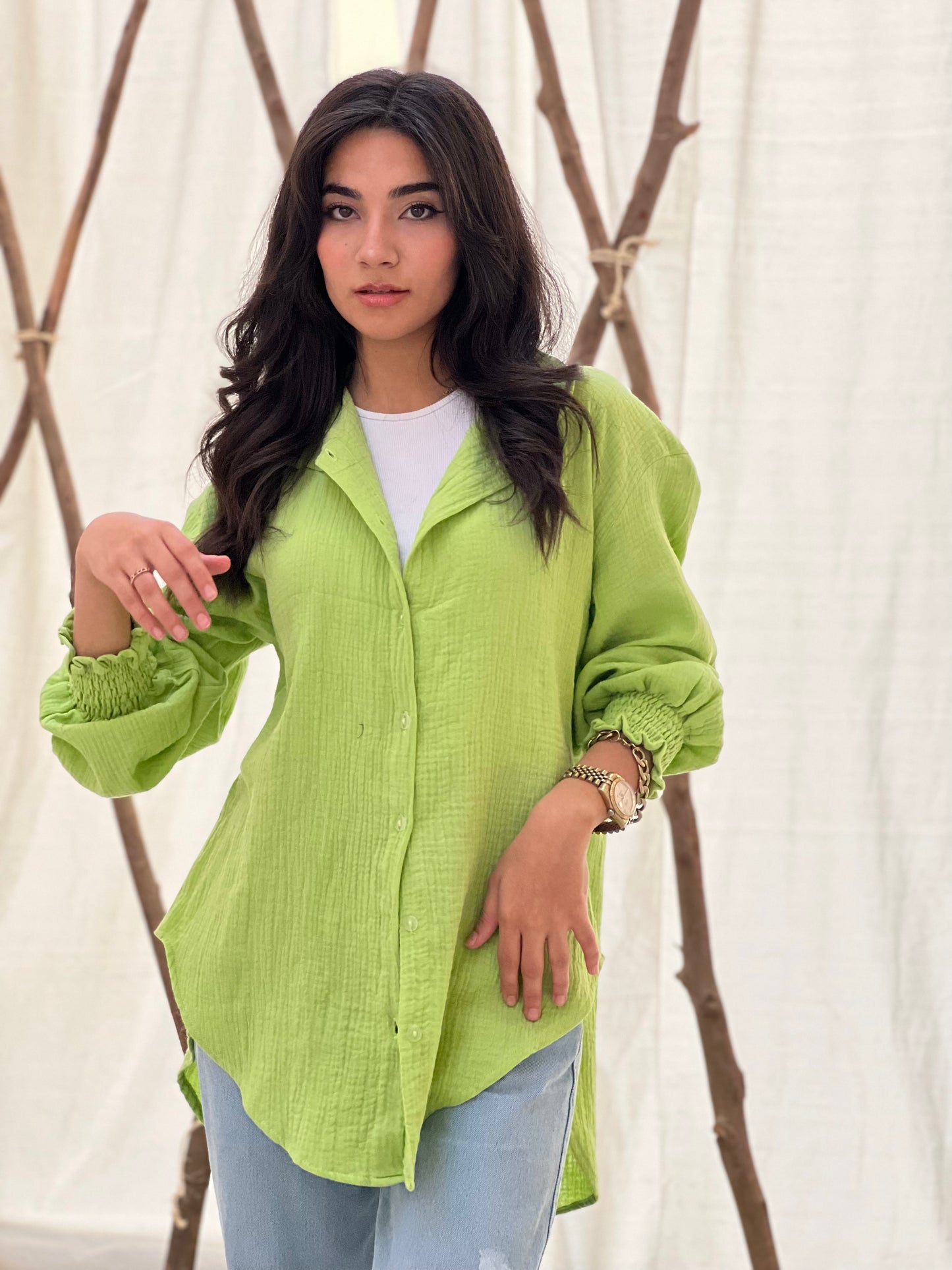 Crinky chemise in Lime green