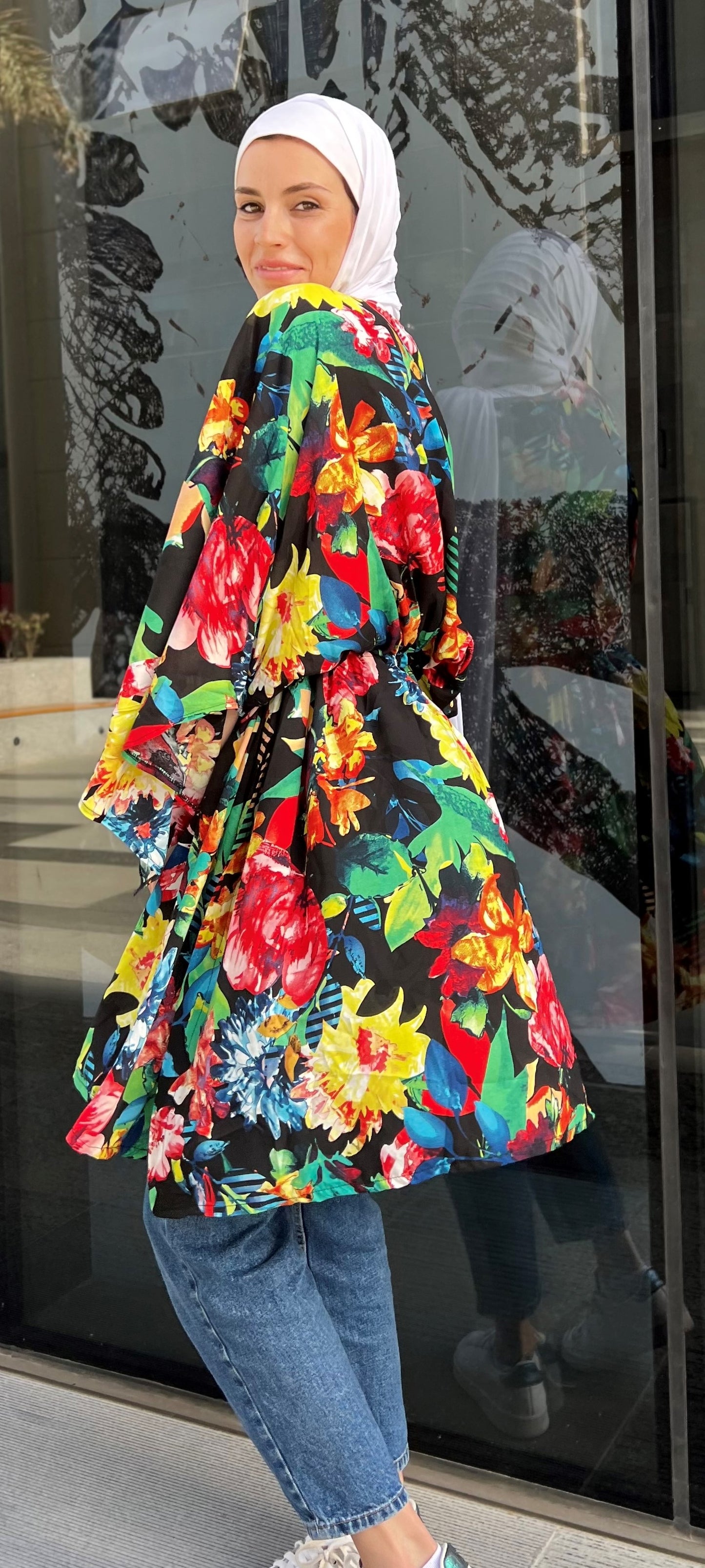 Black floral kimono