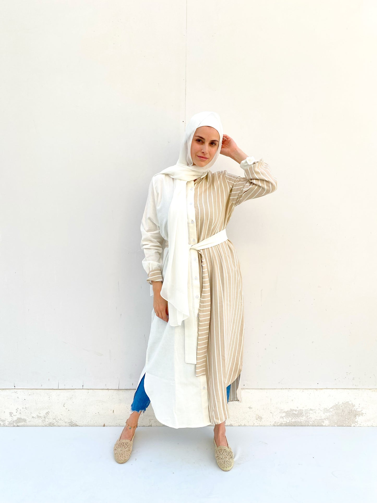 Half&Half Beige linen chemise dress