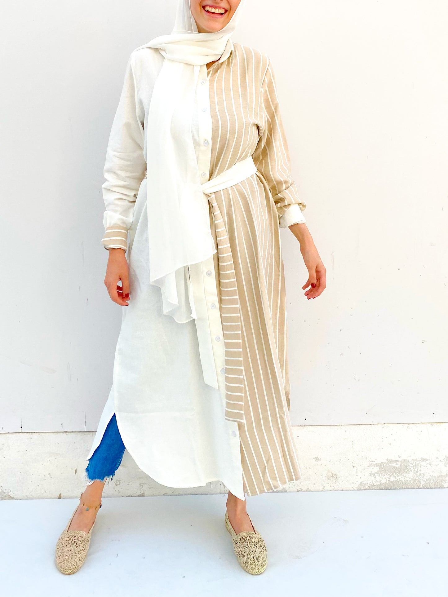 Half&Half Beige linen chemise dress