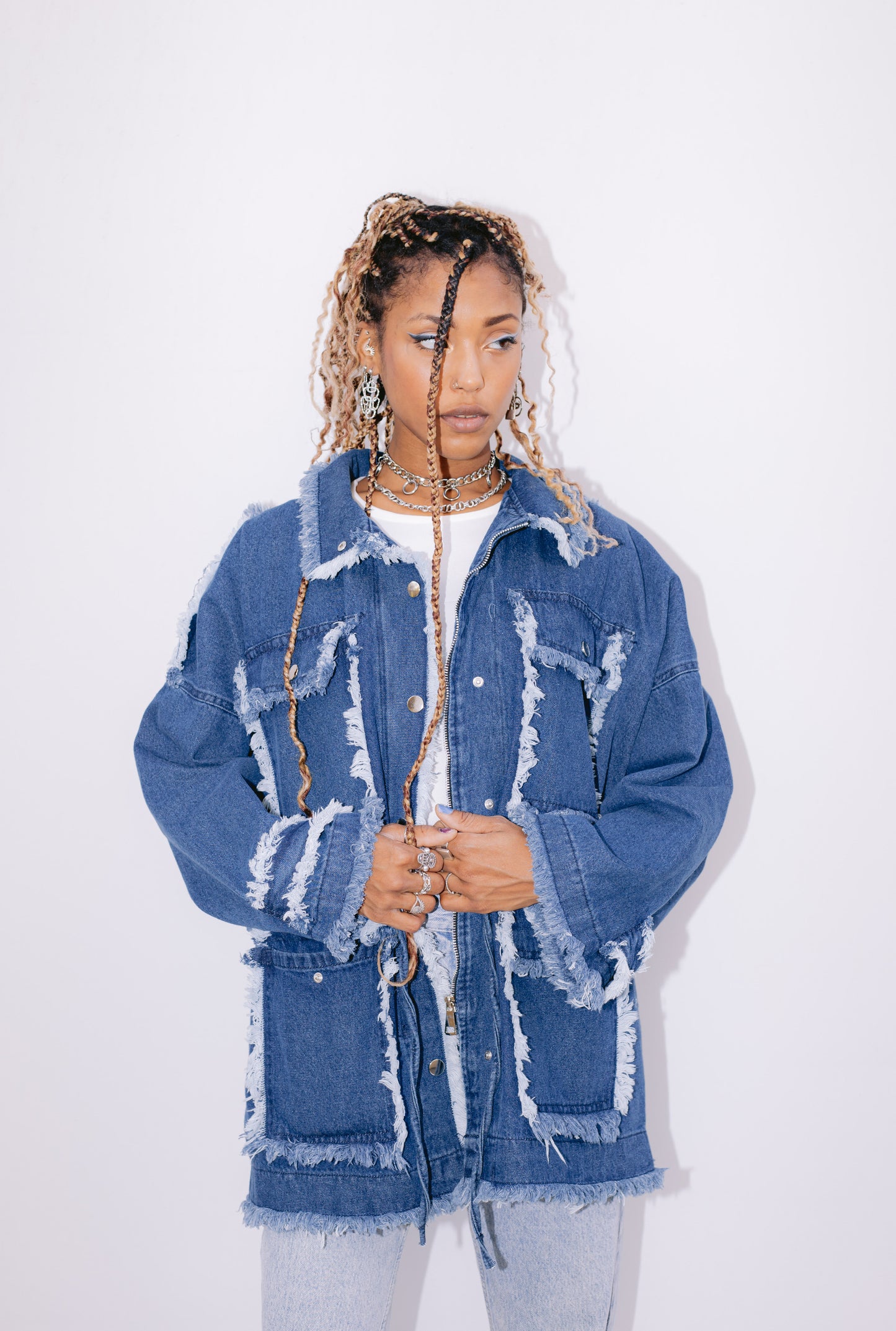 Frinjy girl denim jacket in BLUE