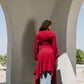 Asymmetrical dress in maroon