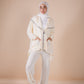 The asymmetrical set in offwhite