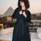 Long denim coat in washed black