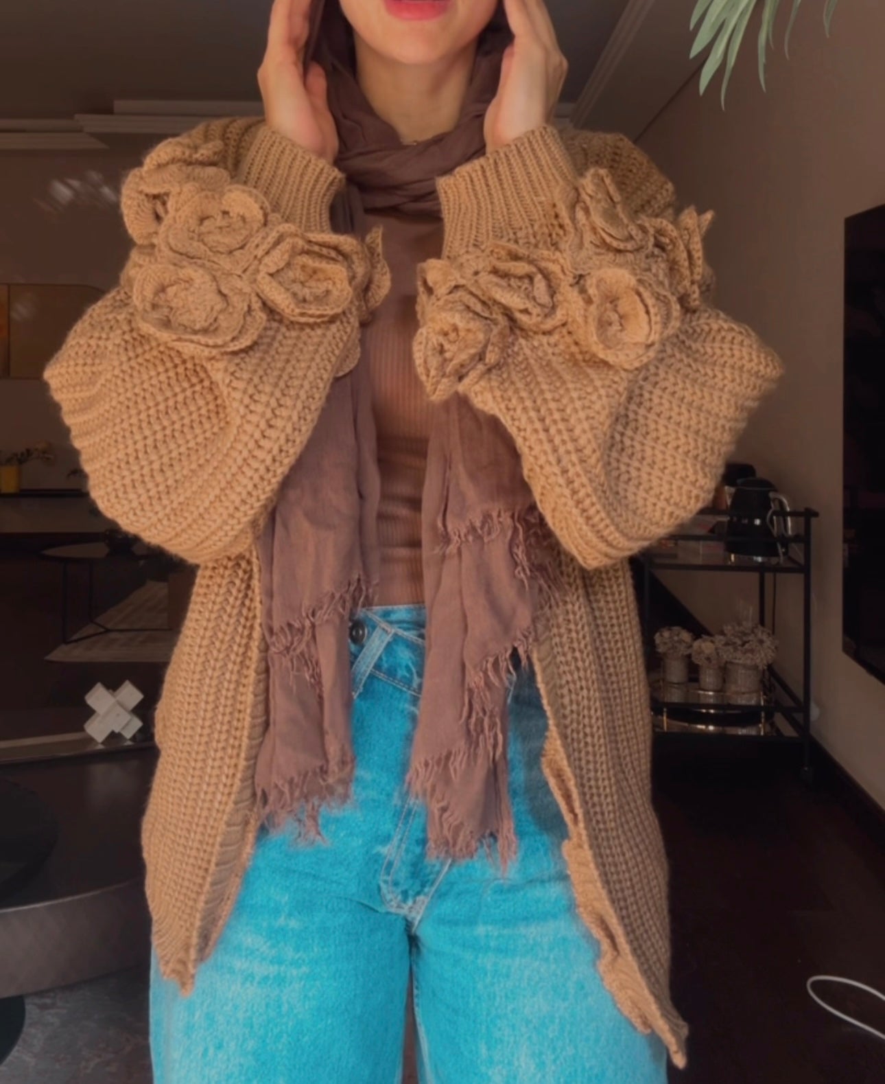 Floral Cardigan in Mocha