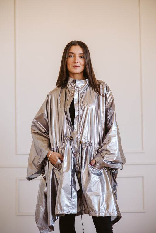 Waterproof coat in silver