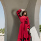 Asymmetrical dress in maroon