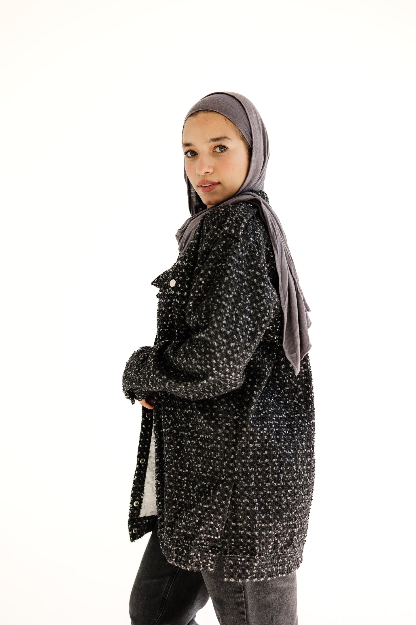 Crystal denim jacket in black