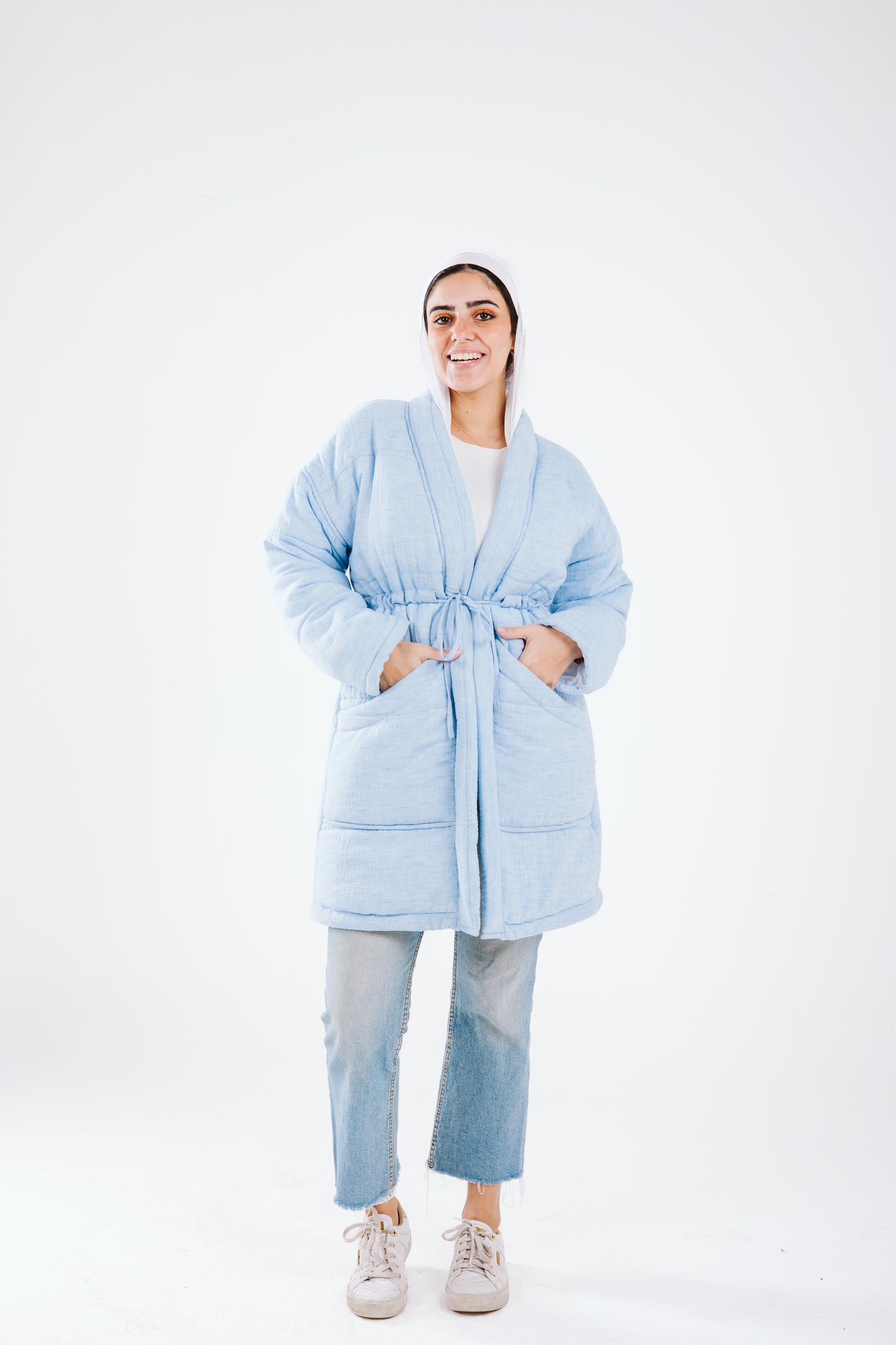 Daisy linen coat in baby blue