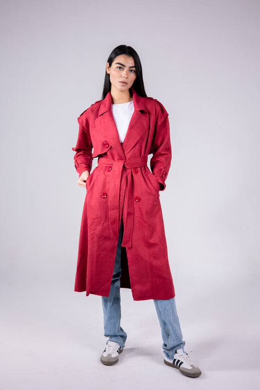 Suede manteau in red