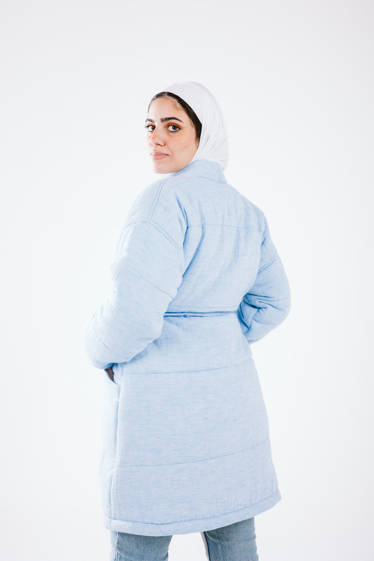 Daisy linen coat in baby blue