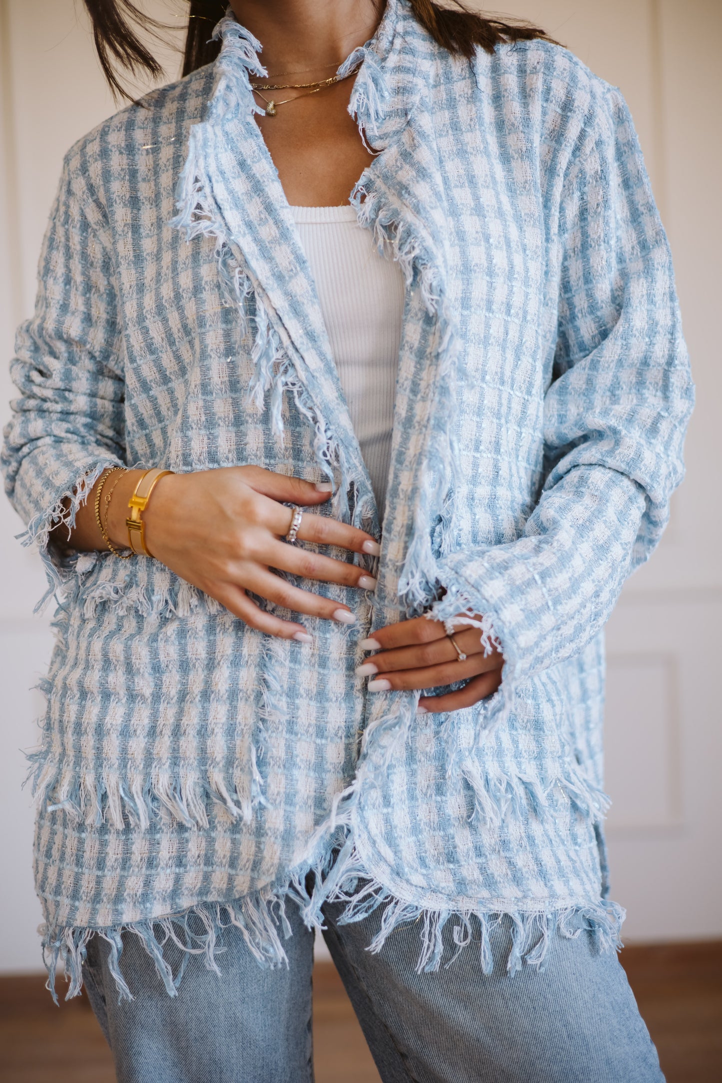 Tweed jacket in Baby blue