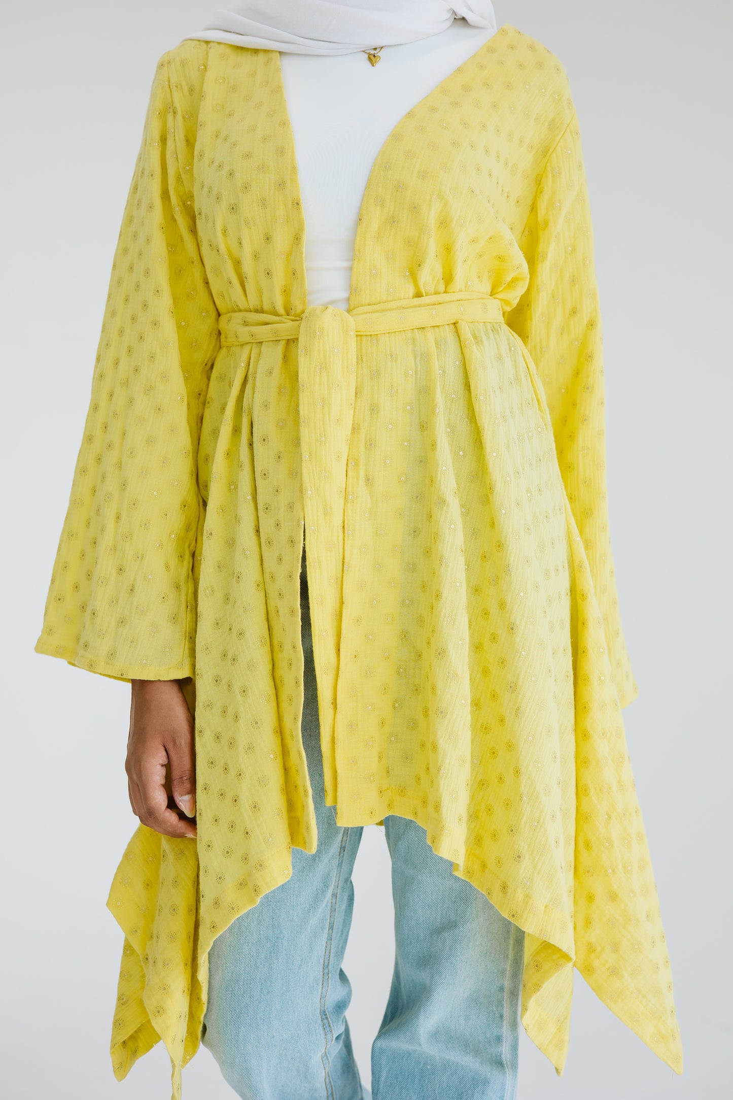 Sunny asymmetrical kimono in yellow