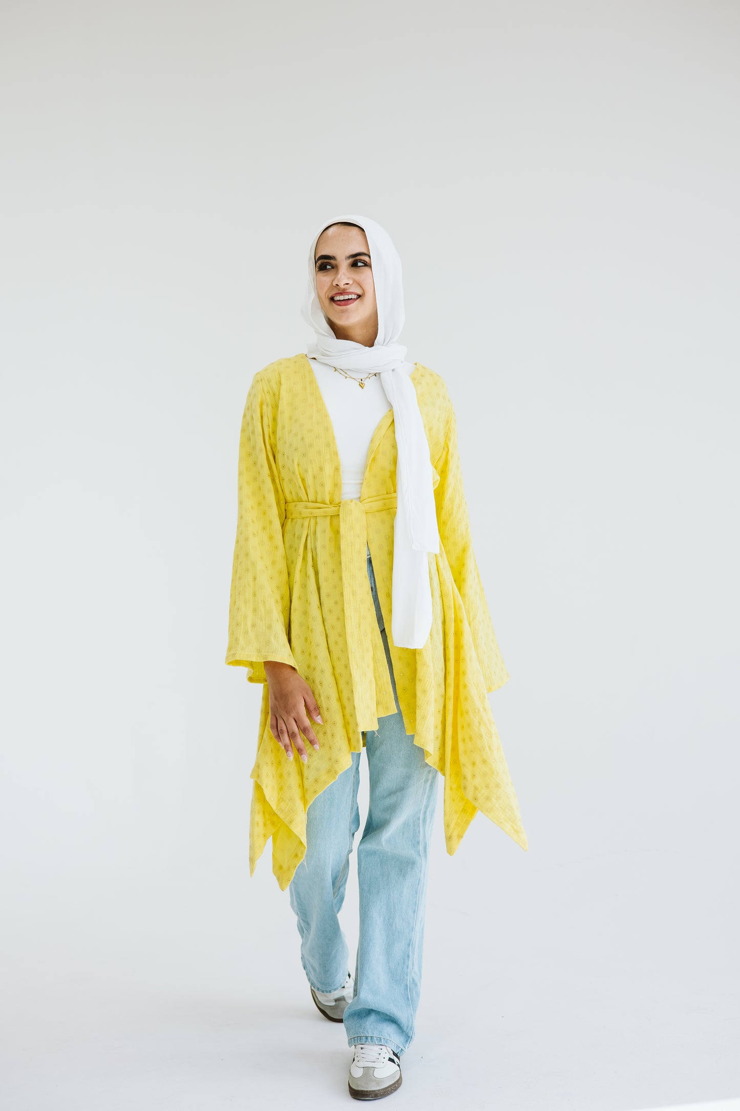 Sunny asymmetrical kimono in yellow