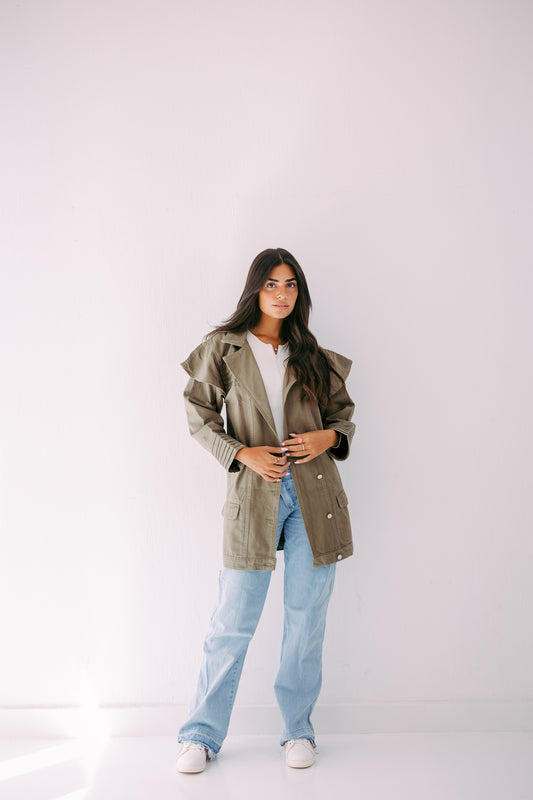 The ruffle denim in olive