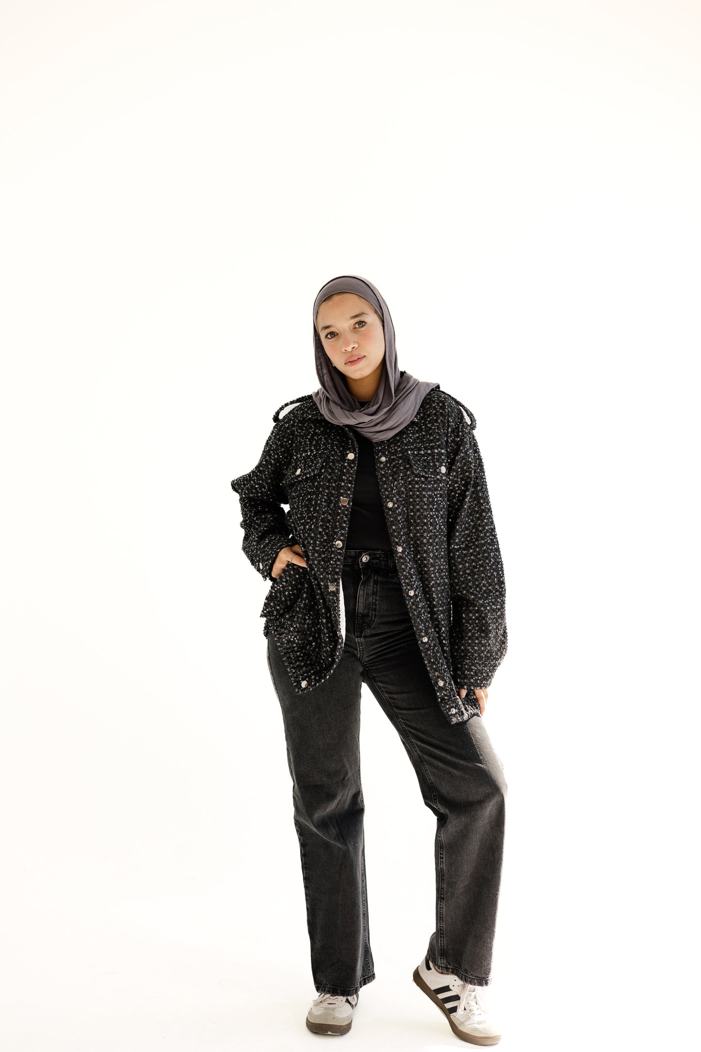 Crystal denim jacket in black