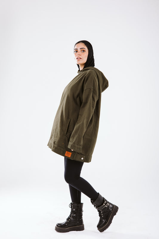 Girl in the hood in olive