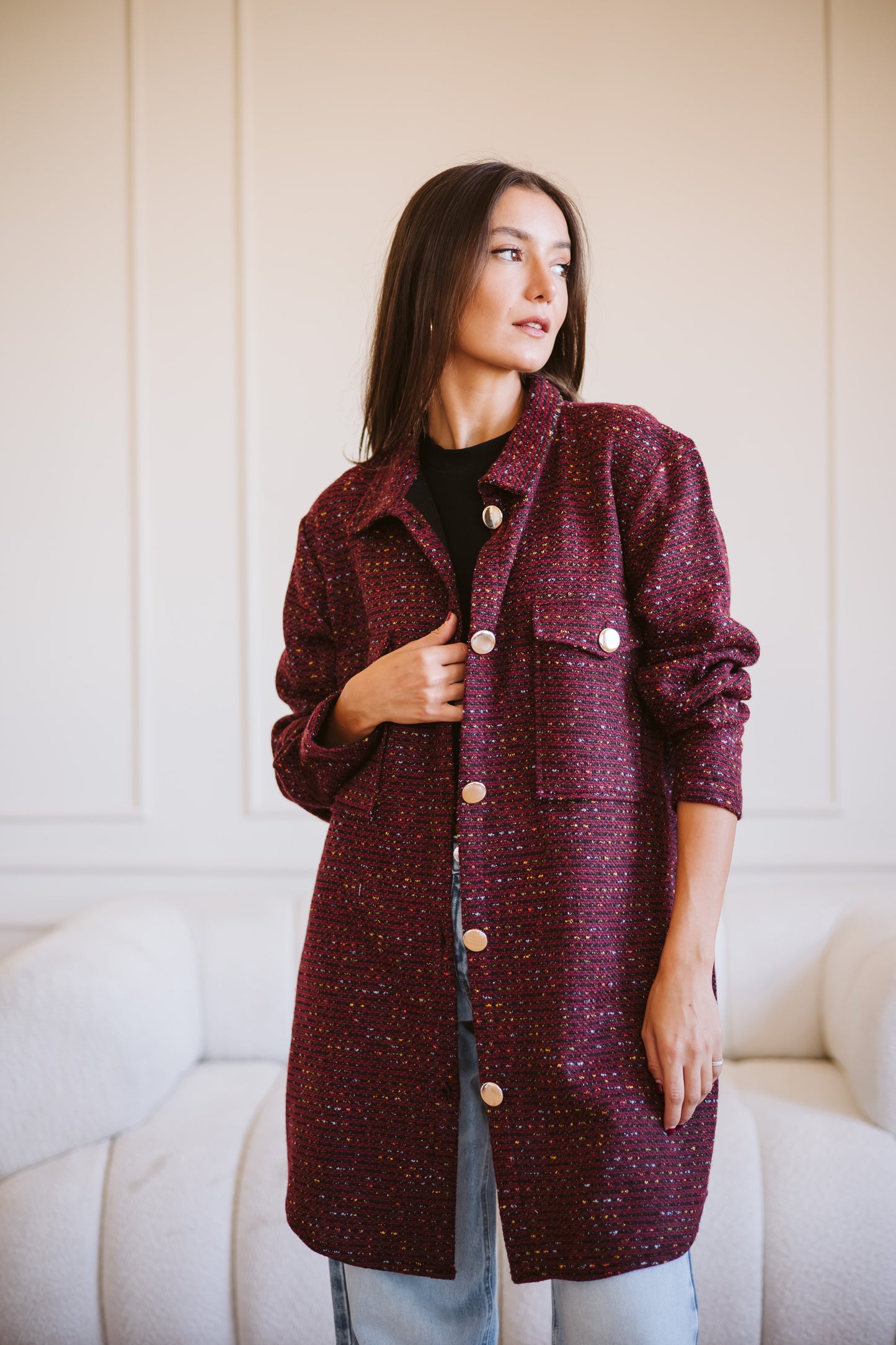 Anna manteau in maroon