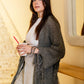 Fringe knit cardigan in olive