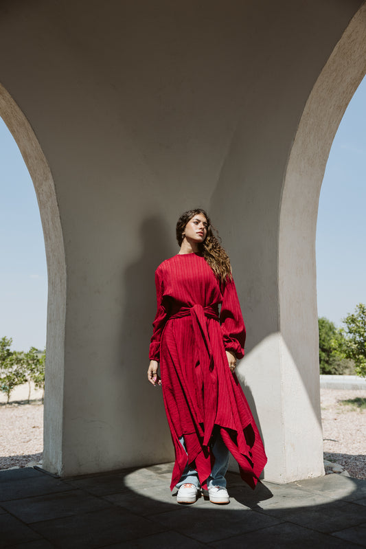 Asymmetrical dress in maroon