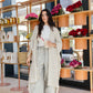 Fringe knit cardigan in off-white