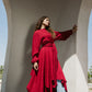 Asymmetrical dress in maroon