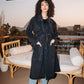 Long denim coat in washed black