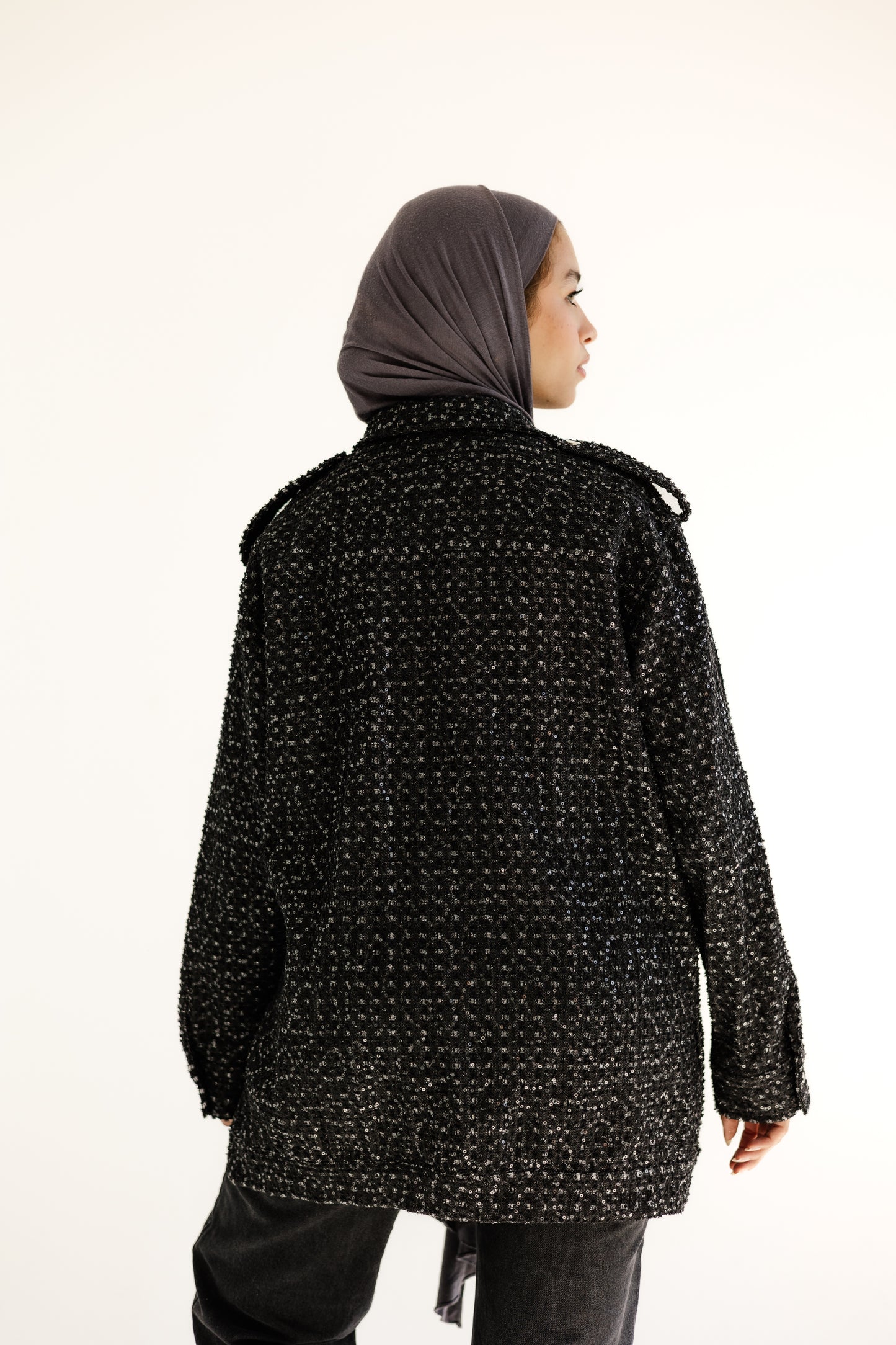 Crystal denim jacket in black