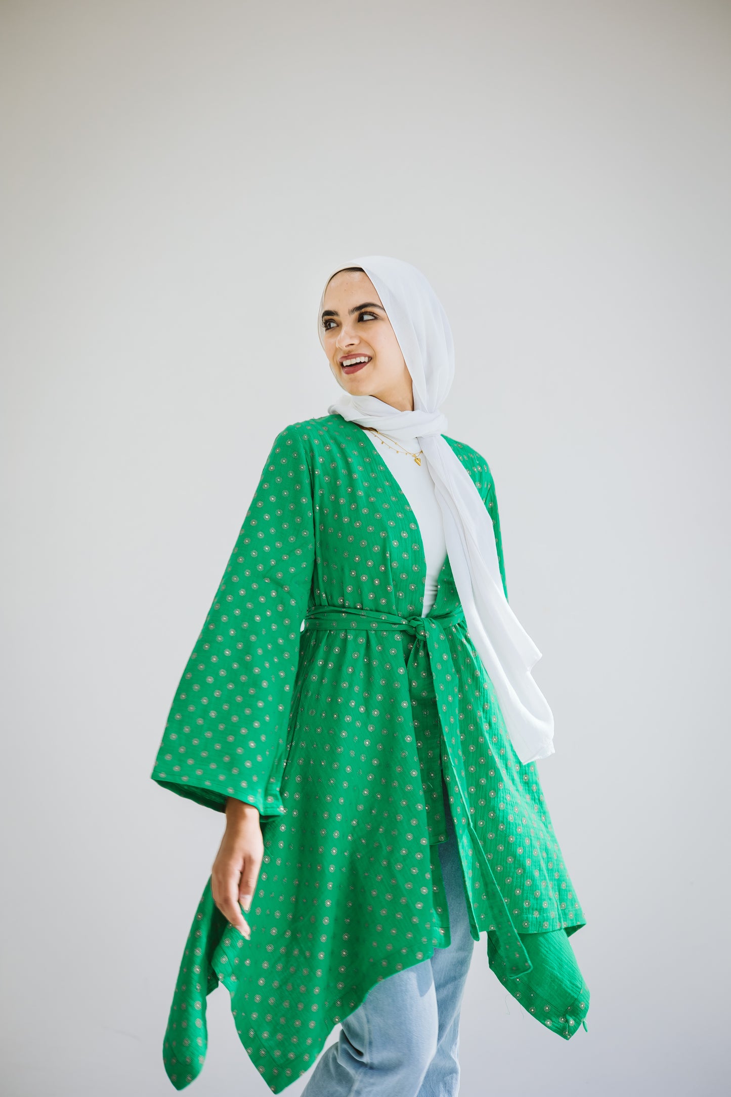 Sunny asymmetrical kimono in green