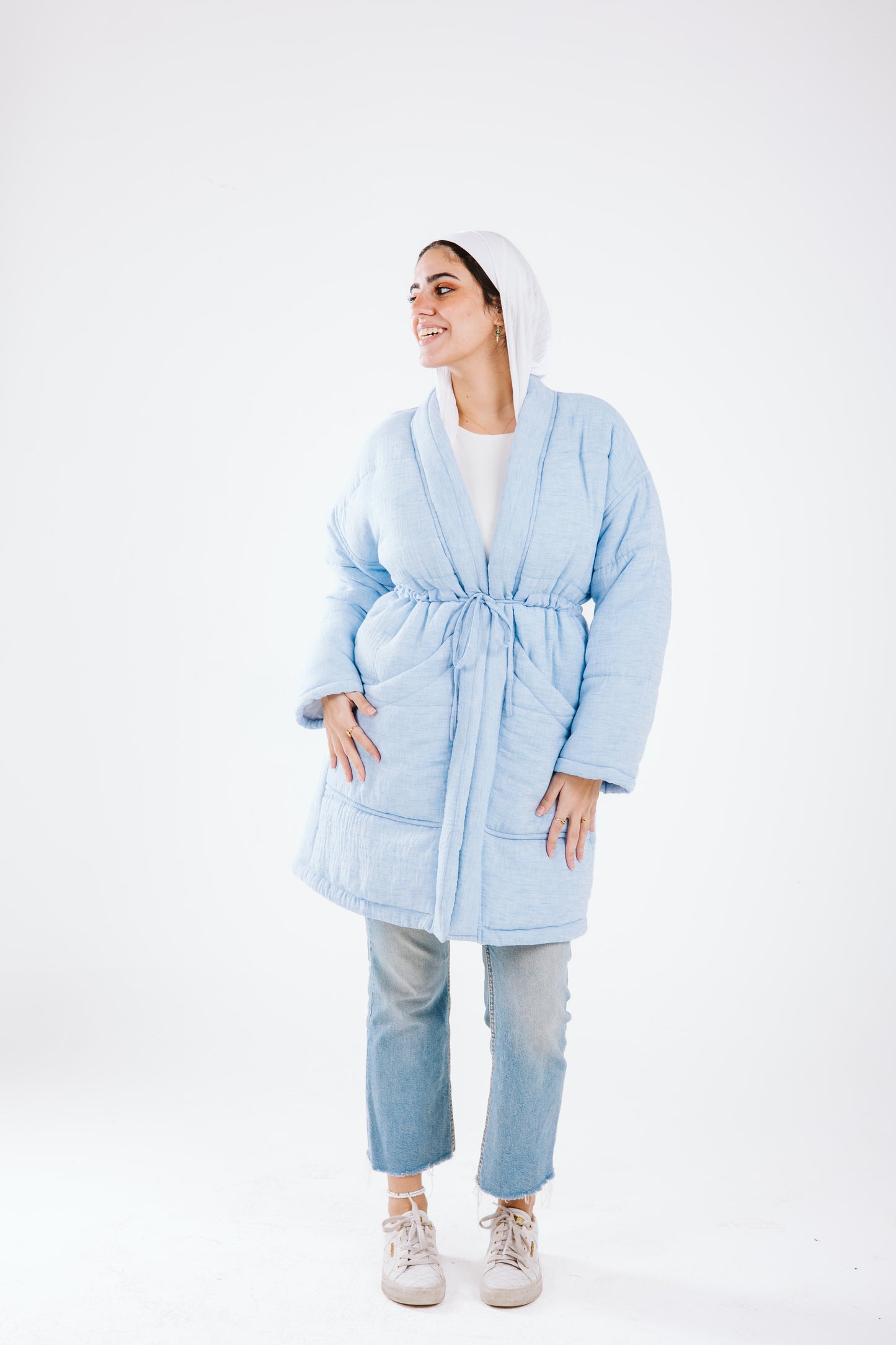 Daisy linen coat in baby blue