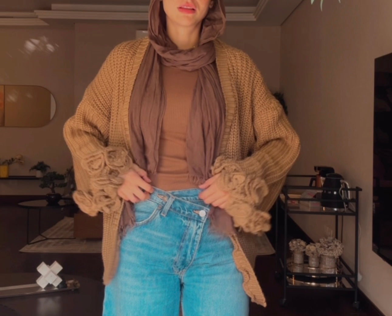 Floral Cardigan in Mocha