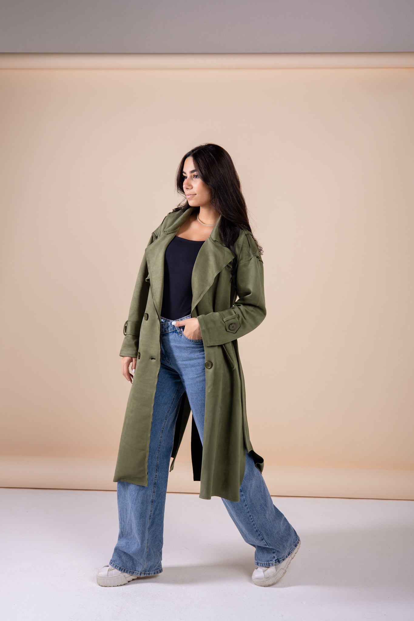 Suede manteau in olive