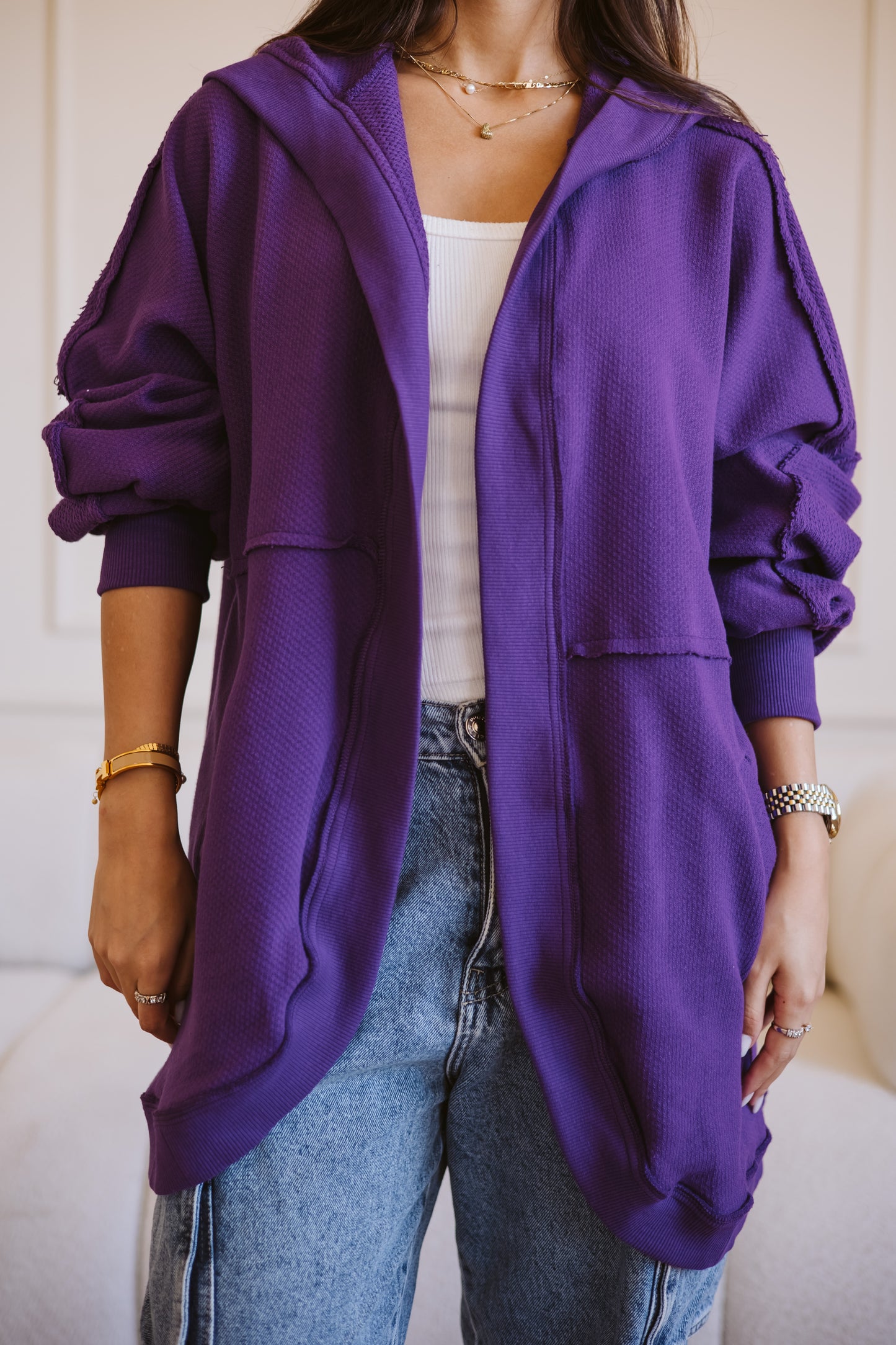 Bold melton jacket in purple