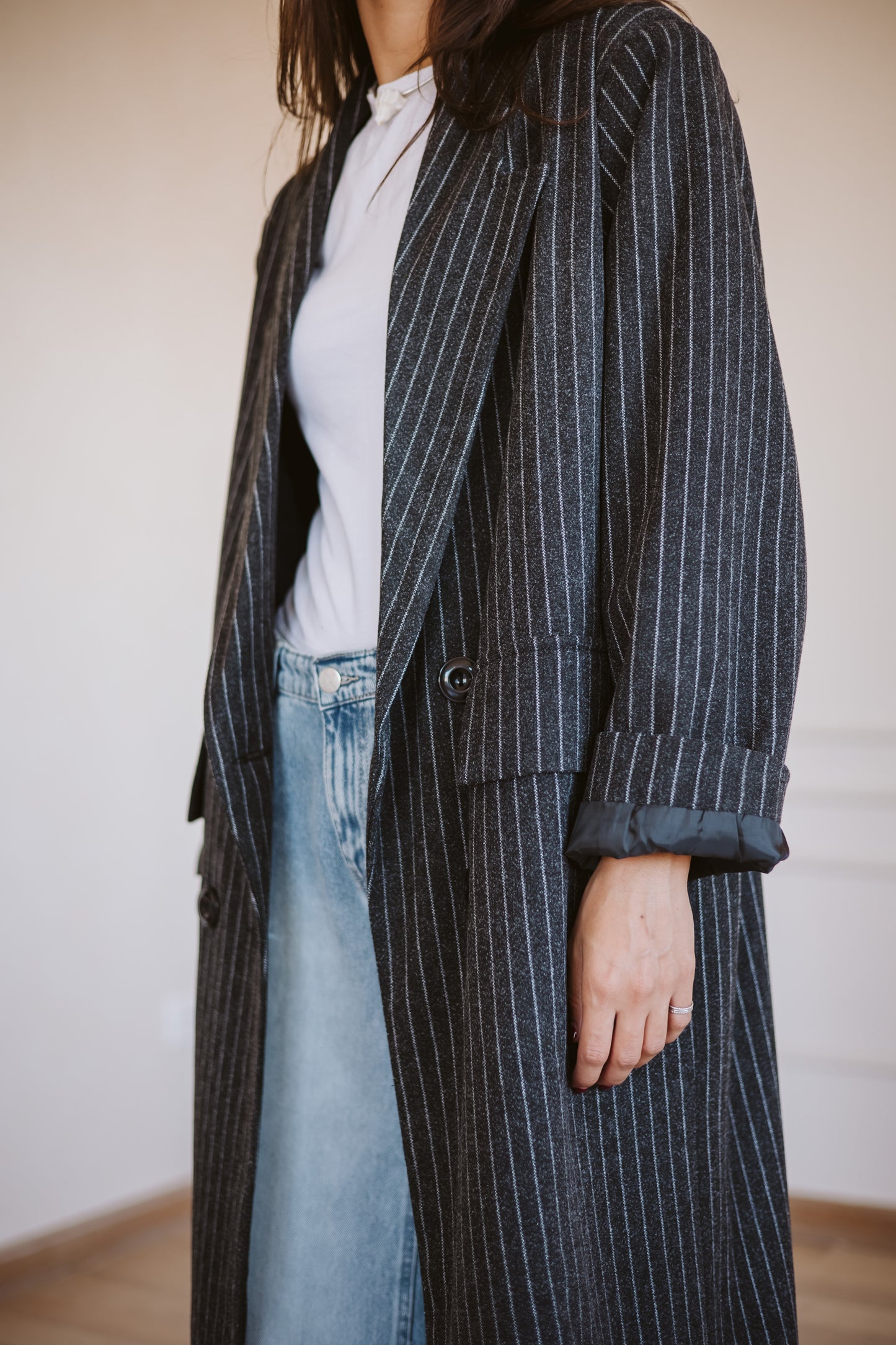 Plush coat in stripes